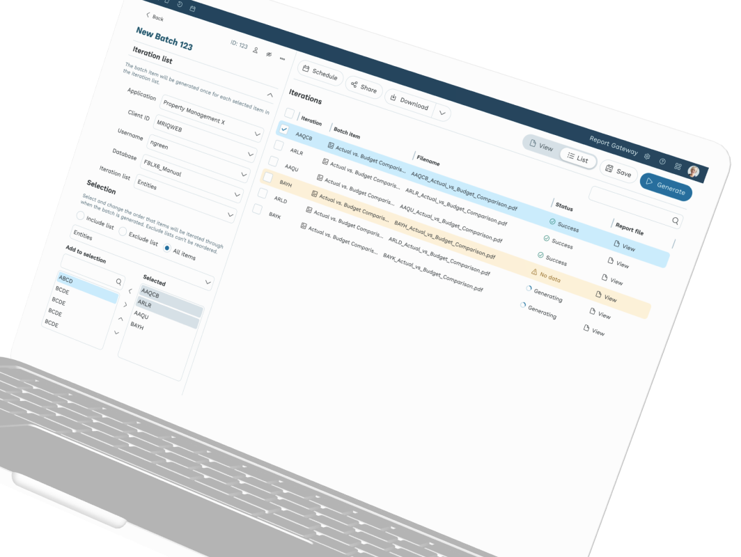 Mockup of reporting tool