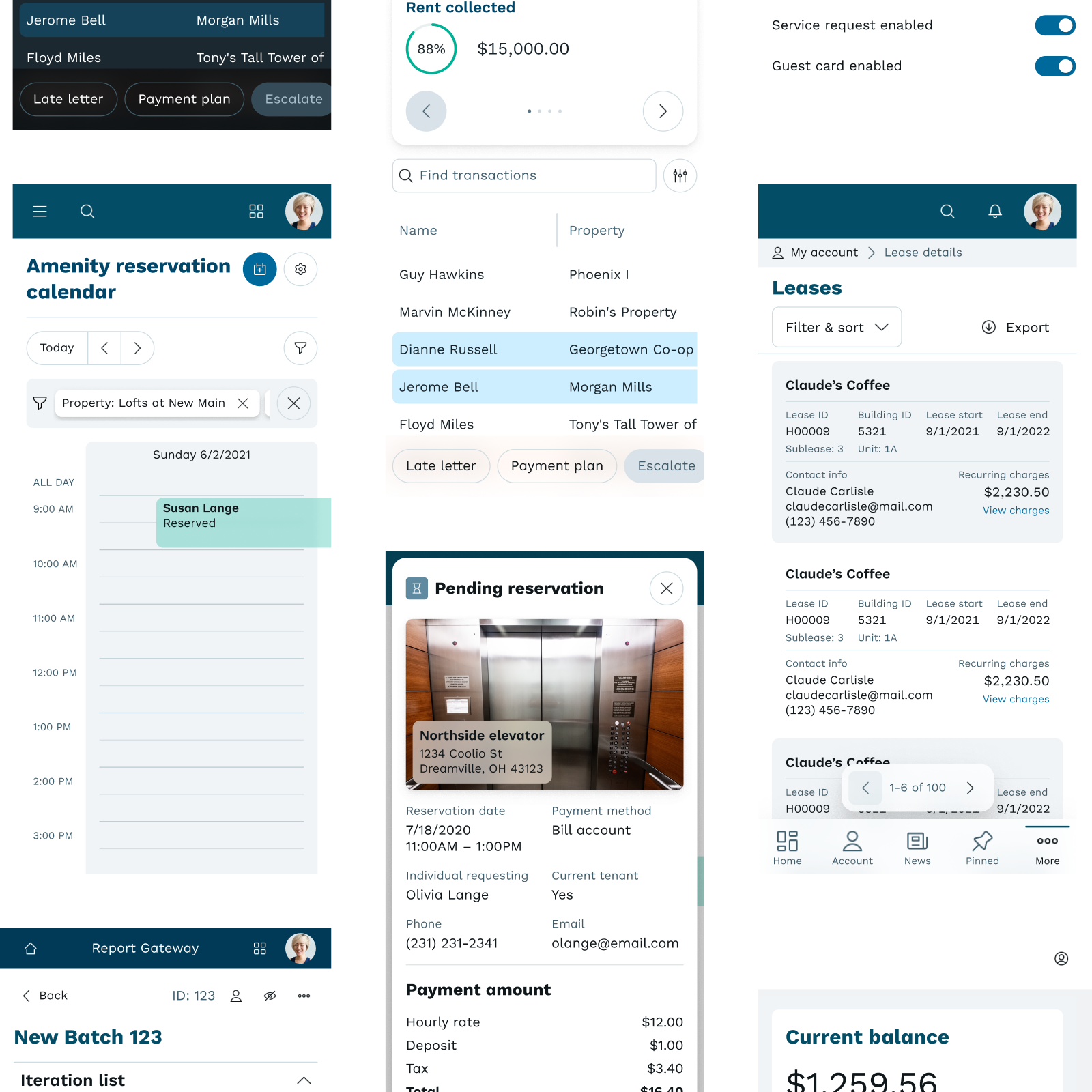 Screenshots of mobile designs representing new UI patterns covered by the design system