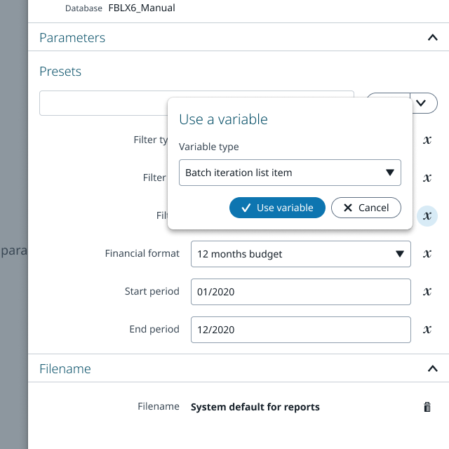 Screenshot of the popover where variables can be selected